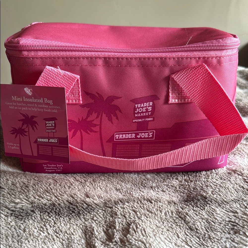 Pink Travel Bag with Palm Tree Design and Structured Sides